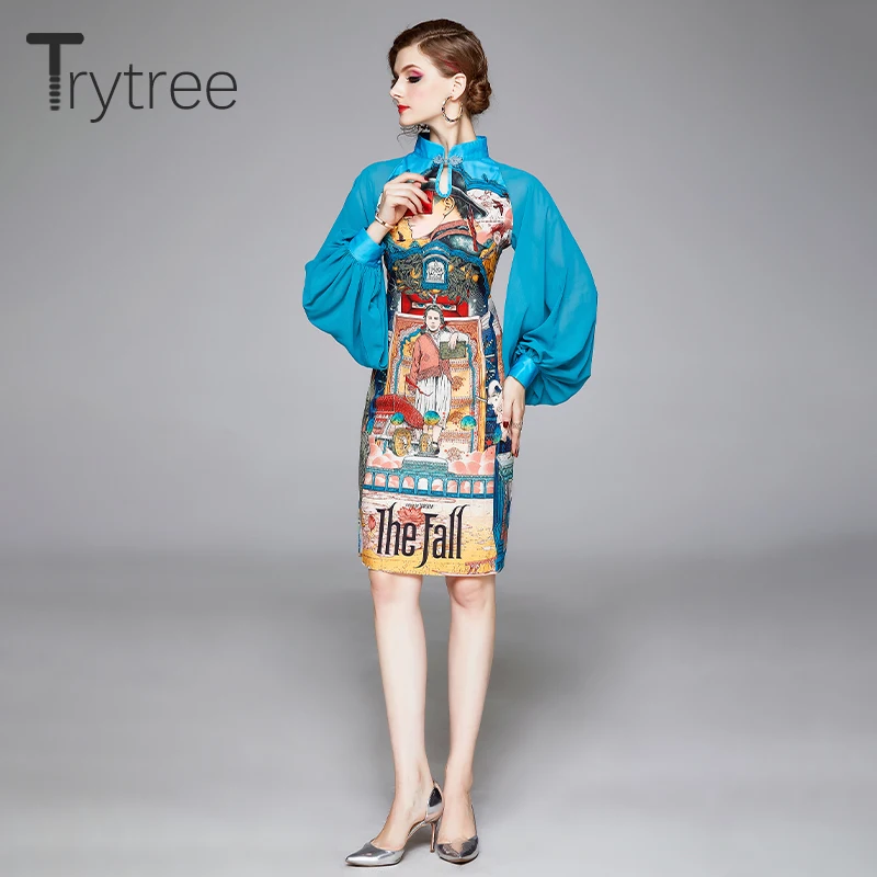 Женское Повседневное платье с воротником стойкой Trytree элегантное облегающее до