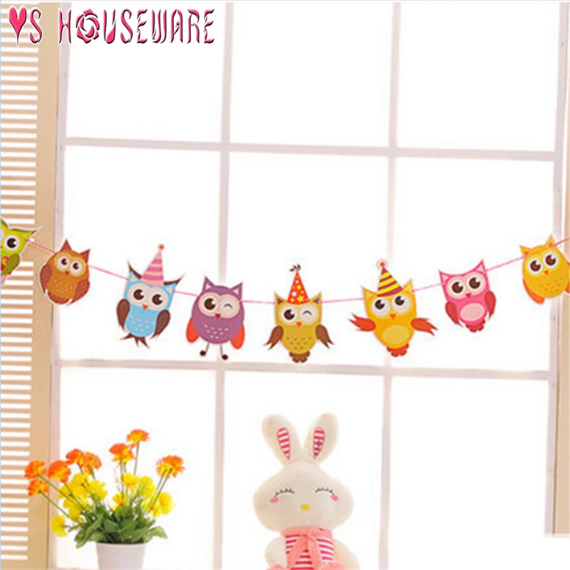 Гирлянда на день рождения 2 м Мультяшные животные Сова бумажные флаги баннеры