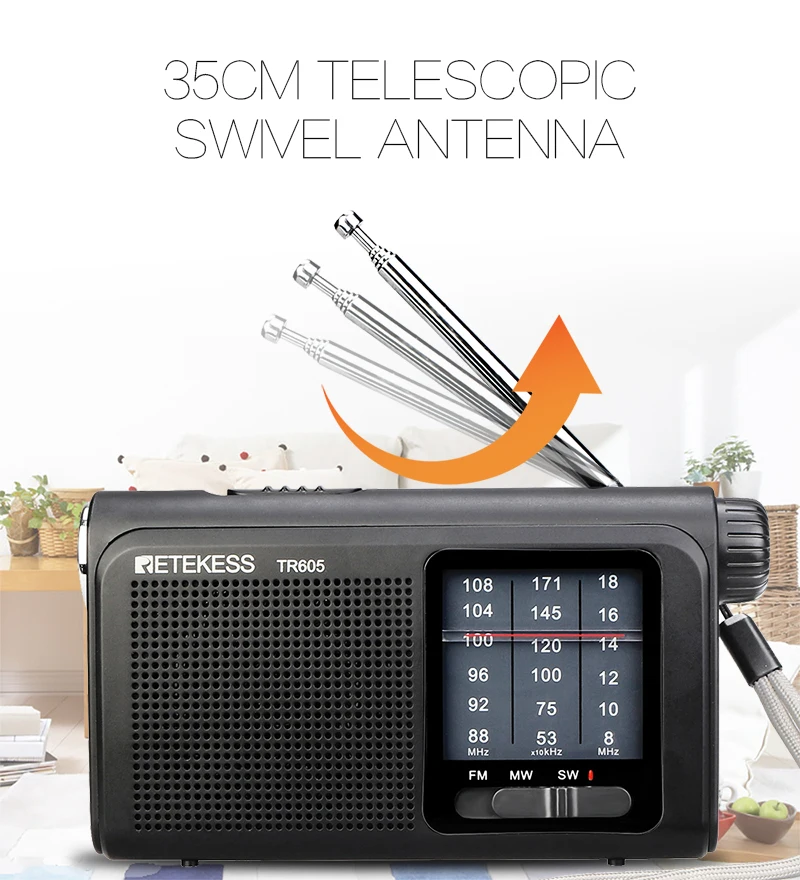 Retekess TR605 3 полосы FM/MW/SW портативный радио с перезаряжаемой батареей супер яркий светодиодный фонарик для аварийного освещения