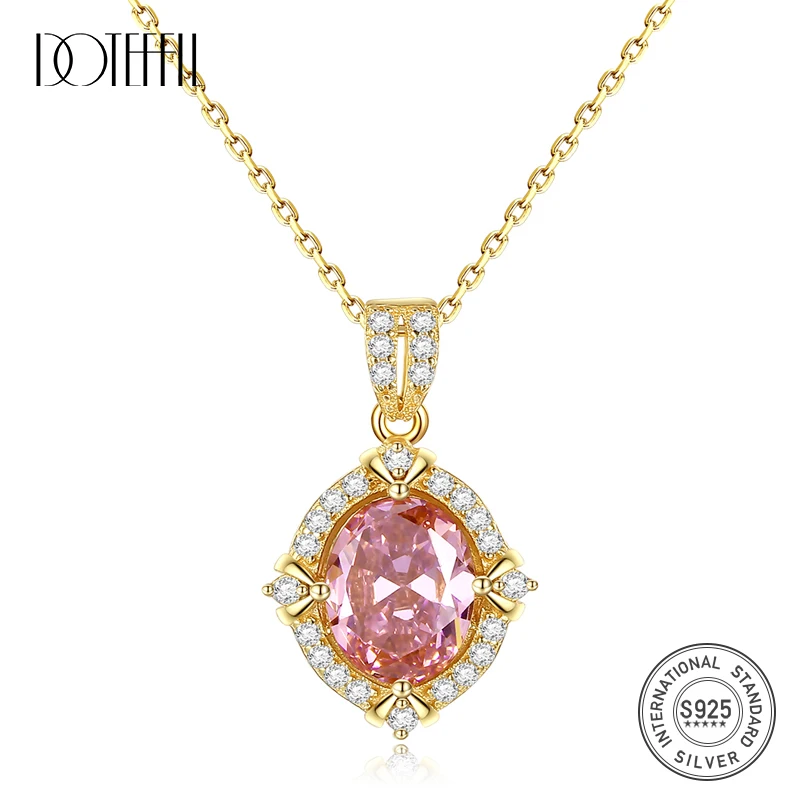 Ожерелье DOTEFFIL из стерлингового серебра 100% пробы с кулоном на удачу розовым