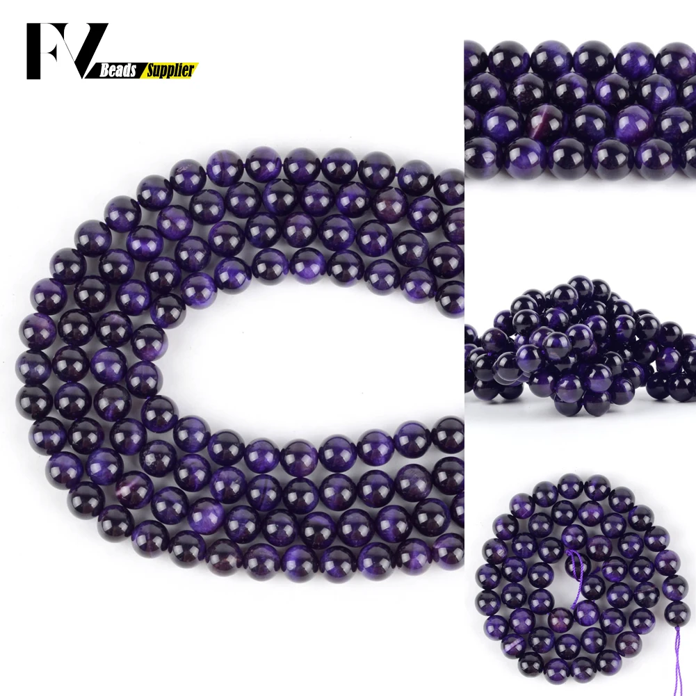 

Wholesale 4mm-12mm Natural Stone Purple Tiger Eye Stone Spacer Round Beads For Jewelry Making DIY Bracelets Necklace Needlework