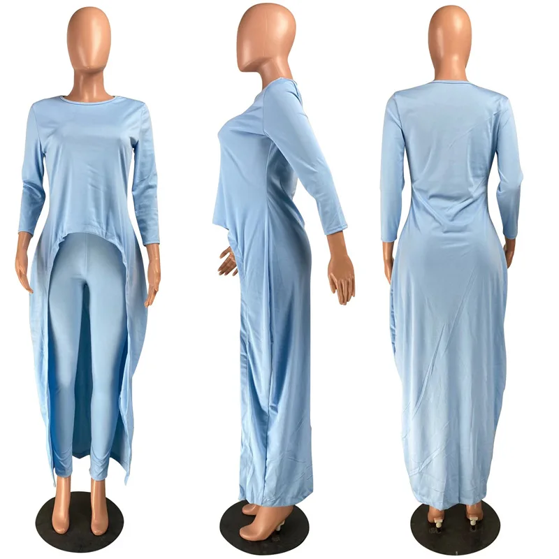 

Fashion Solid Women Sets O-Neck Long Sleeve Loose After Short Before Long Tops High Waist Pants Two Pieces Tracksuits Sports