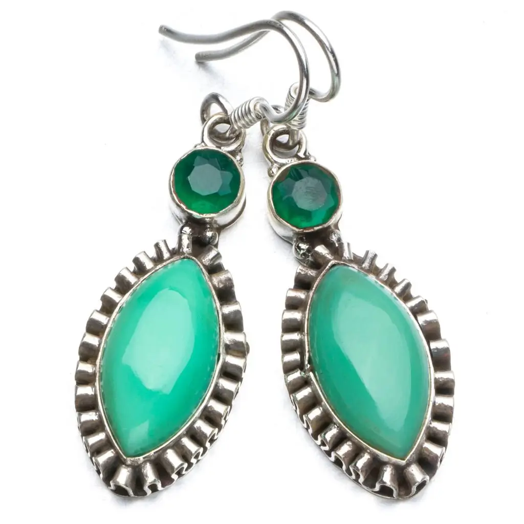 Натуральный Австралийский Chrysoprase и 925 Висячие серьги из серебра пробы 1 1/2
