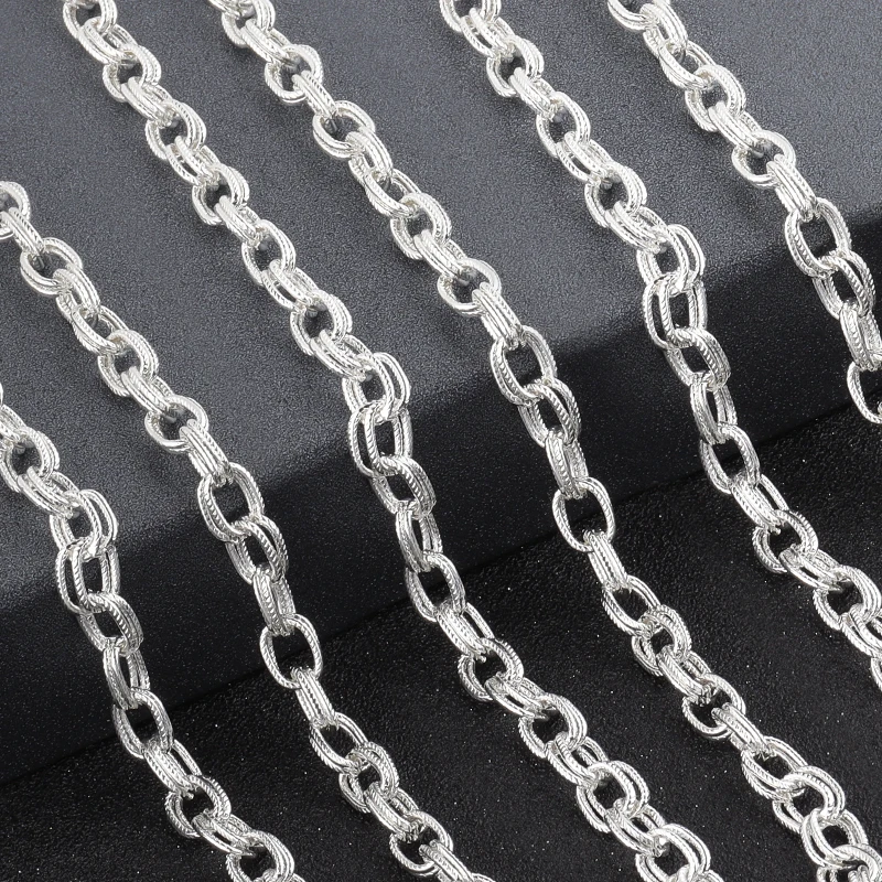 

1pc/lot 50cm Double Row Printed Ring Chain Necklace Rolo Chains Sliver Gold Necklaces Chains For Women Jewelry DIY