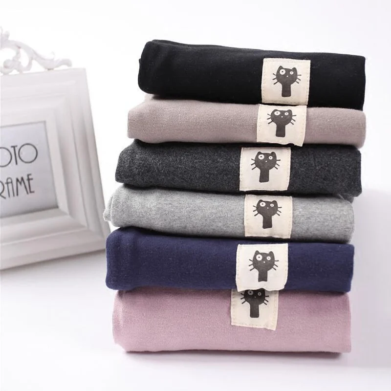 

Ryanguage Women Cotton Legging Cat Casual Spring Kitten Patchwork High Waist Thick Large Size Solid Pants Calzas Soft Leggins