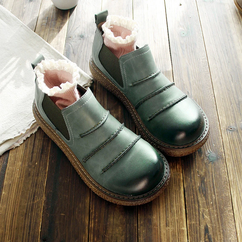 Careaymade-New original retro women's shoes,thick sole single shoes,large head handmade shoes,artistic doll shoes,6 colors