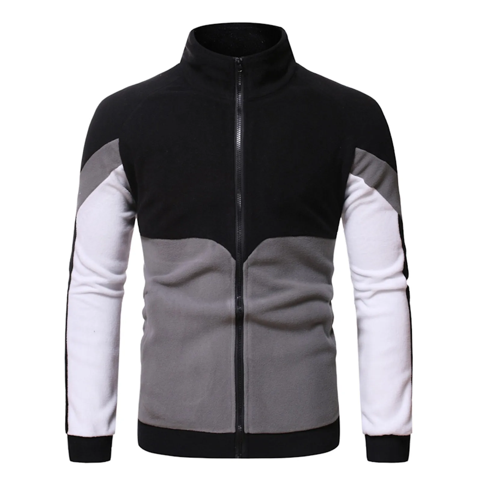 

Mens Casual Color Block Sweatshirts Stand Collar Zipper Cardigan Hoodies