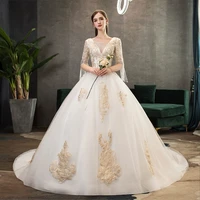 wedding dress lace v neck embroidery beading half sleeves elegant backless plus size wedding gowns long vestidos de novia g021