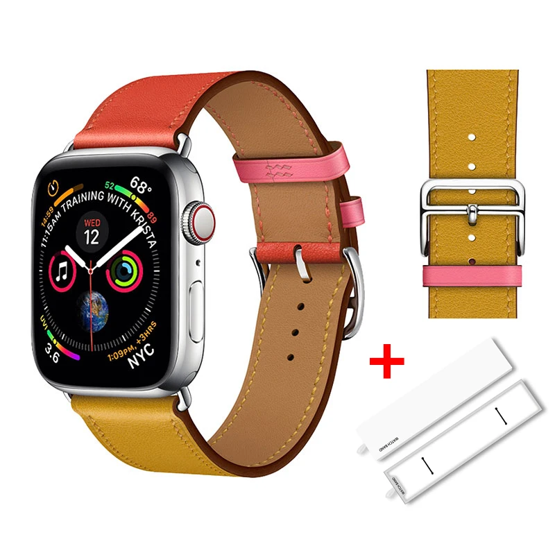 

100% Genuine Cow Leather loop Bracelet Belt Band for Apple Watch 6 SE 5 4 42MM 38MM 44MM 40MM Strap for iWatch 6 5 4 Wristband