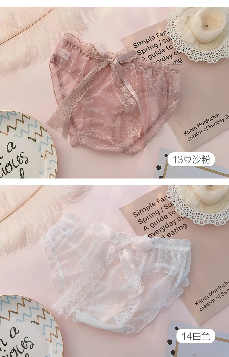 3 шт., японские милые Лолиты для девочек, Kawaii Nets, пряжа с бантом, кружевные трусы принцессы с рюшами, Трусы средней длины, маленькое сказочное нижнее белье, трусы