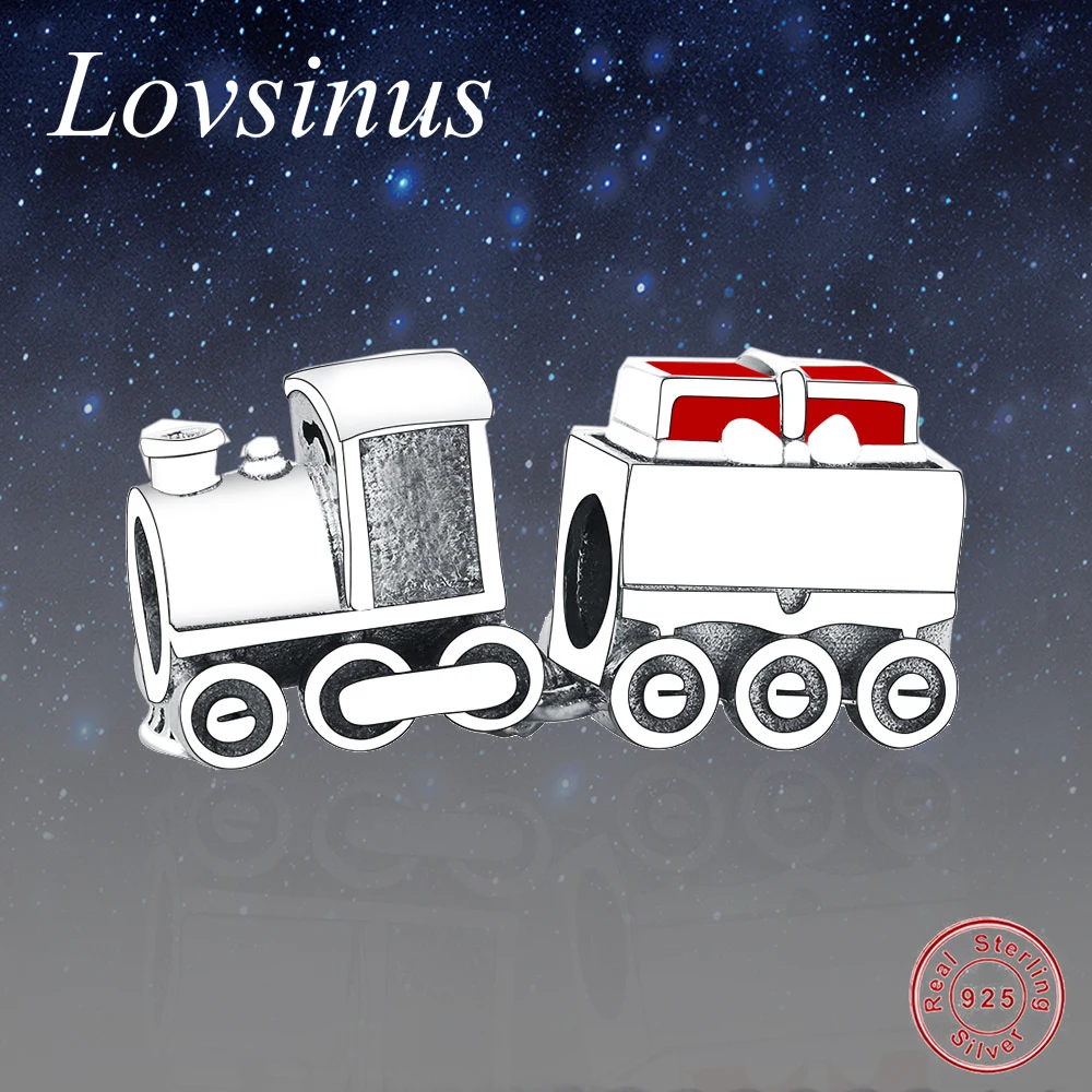 

Шарм-бусина для рождественского поезда из серебра 925 пробы, красные эмалированные шармы-бусины, подходят для оригинального Европейского бр...
