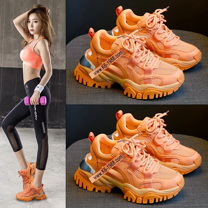 

New Summer Women's Sports Shoes Chunky Sneakers 2021 Hollow Out Woman Shoes Mesh Vulcanized Soles Casual Platform Sandals