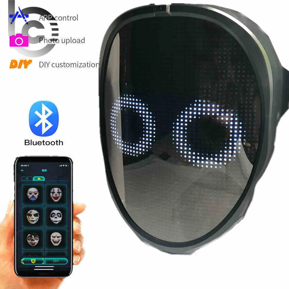 

Bluetooth App Control Game Smart Carnival Xmas RGB Led-Changing Glowing Face Masks Display Led Light Up Mask Programmable Diy