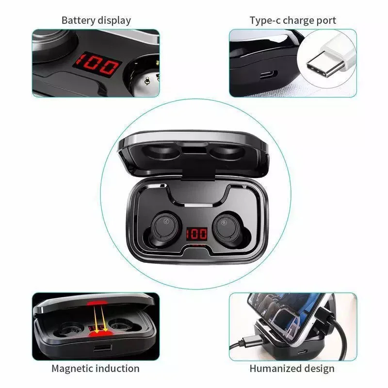 

Bluetooth 5.0, wireless Headset and 3500 MAH charger, waterproof sports Headset and microphone Berserk Hot Recommend