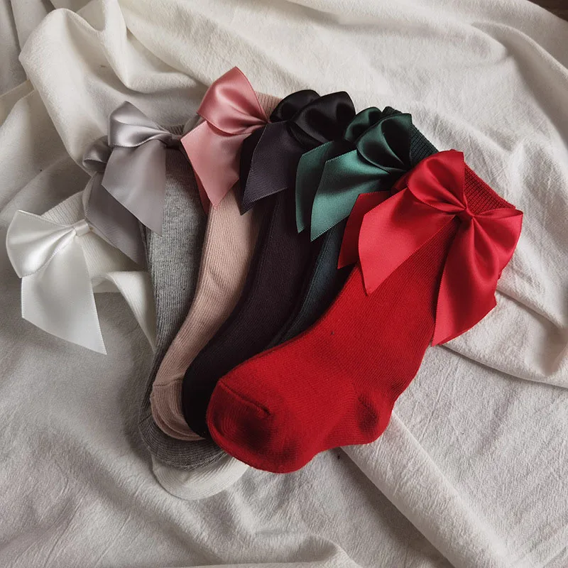 

Baby Girls Socks Autumn Toddler Big Bow Knee High Long Soft Cute Kids Christmas Sock Cotton Red Newborn Socken For 0-3 Years