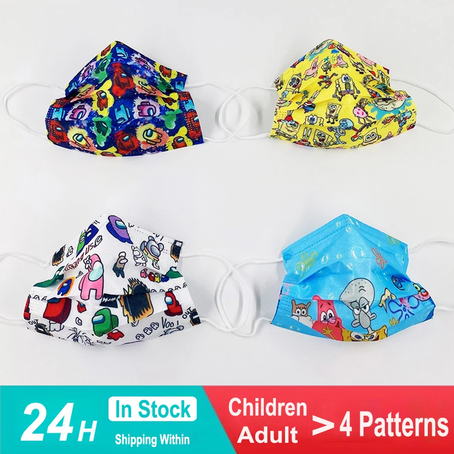 

50/20Pcs New Children's Fashion Color Among Us Printing Masks Cartoon Pattern Comfortable Protective Mouth Masks Adult Mascara
