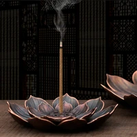 buddhism lotus incense burner mini holy lotus flower backflow incense stick holder incense alloy craft home decor bronzegolden