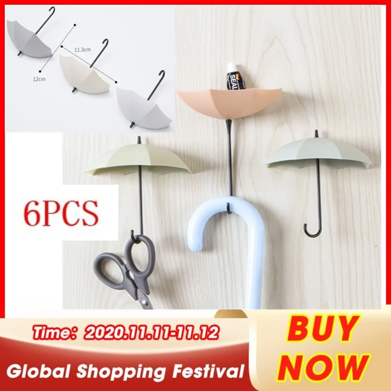 

6PCS/lot Multi-Purpose Key Holder Umbrella Shaped Letter Rack Hanging Decor For Kitchen Bathroom Tool Creative Wall Mounted Hook