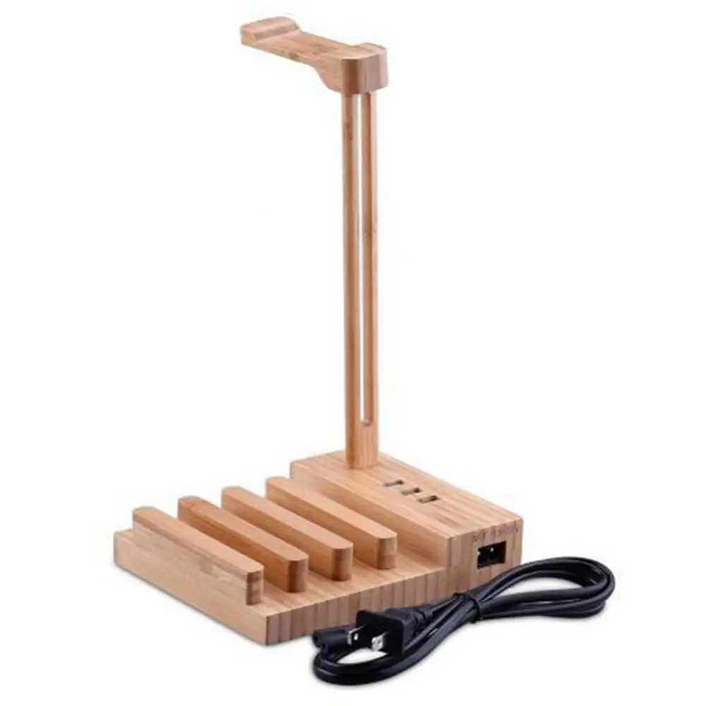 

3 In1 Solid Wooden Earphone Display Stand Storage Hanger Iphone/ipad Stand Removable 3 USB Charging Dock Station