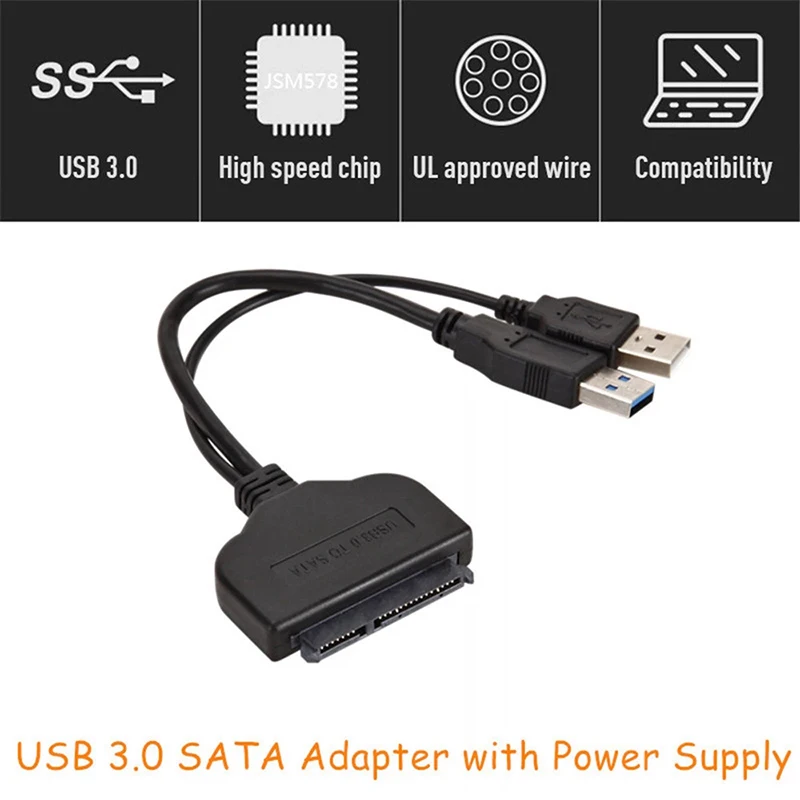 

USB 3.0 to SATA Hard Disk Adapter Data Cable 2.5 Inch HDD SSD External Power Hard Drive Converter Data Cable for PC Computer