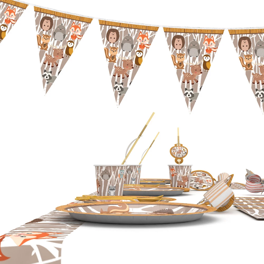 Новинка детская одноразовая посуда в стиле джунглей с рисунками животных енот