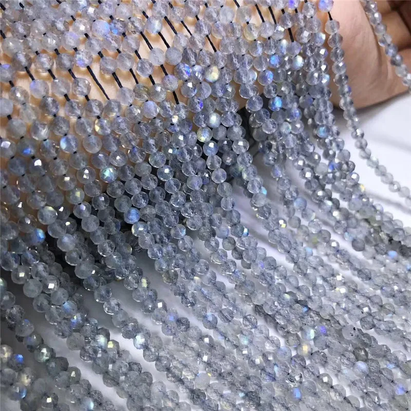 

OMHXZJ Wholesale ZB210 2.5 3.5 4 4.5mm DIY Bracelet Necklace Jewelry Accessories Natural Stone Fine Labradorite Football Beads