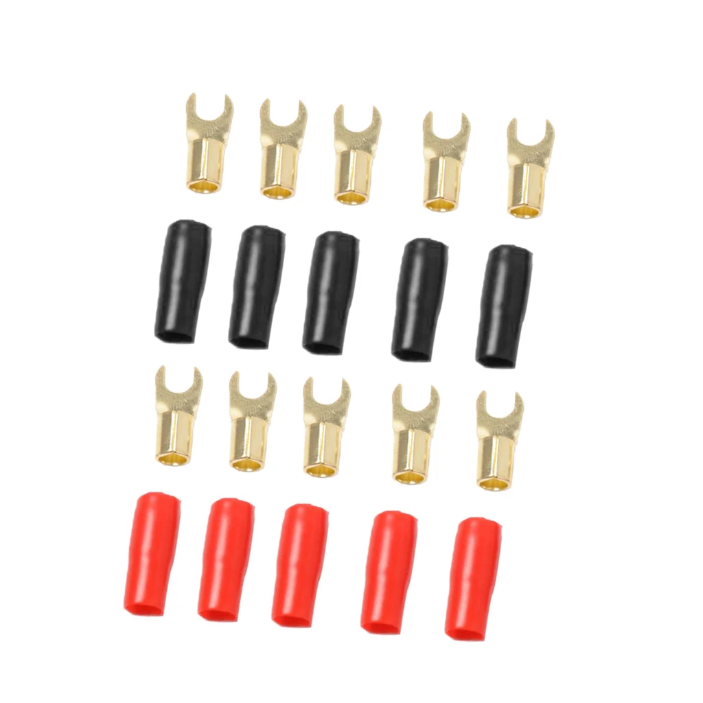 

5 Pairs 1/5 "8 AWG Auto Audio Power Ground Cable Fork Clamp Brass, Universal