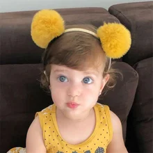 Diadema de bola de lentejuelas de Color para niños, modelos de otoño e invierno de piel de conejo, banda para el pelo, tocado para niña linda (2)