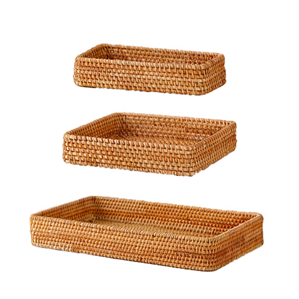 Wicker Baskets Bread Fruit Food Breakfast Display Hand-Woven Storage Basket Rattan Tray For Home Decoration Breadbasket | Дом и сад