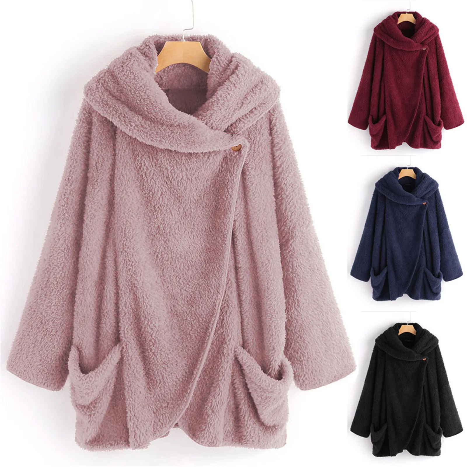 

2020 женские пальто двухсторонний плюш размера плюс с отложным воротником с длинными рукавами в стиле «летучая мышь» кардиган свободная зимн...