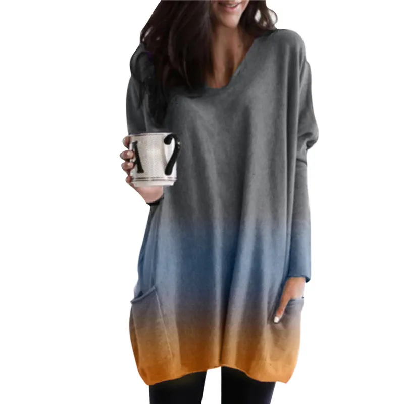 Фото New Fashion Gradient Color T Shirt Women Loose V-Neck Tee Lady Clothes Long Sleeve Harajuku T-Shirts Tops Vetement Femme Женская New Fashion Gradient Color T Shirt Women Loose V-Neck Tee Lady Clothes Long Sleeve Harajuku T-Shirts Tops Vetement Femme Женская