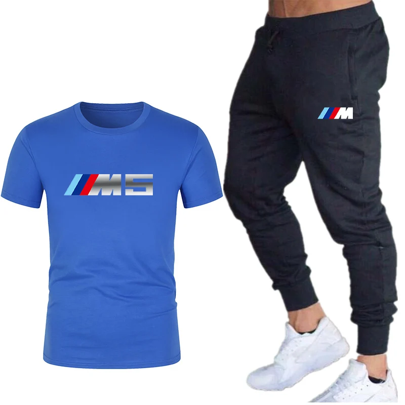 

The New BMW Casual Sportswear Summer Alphabet Print Suit Men's Jogging Fitness Suit Men's Suit T-shirt + Pants 2-Piece Set