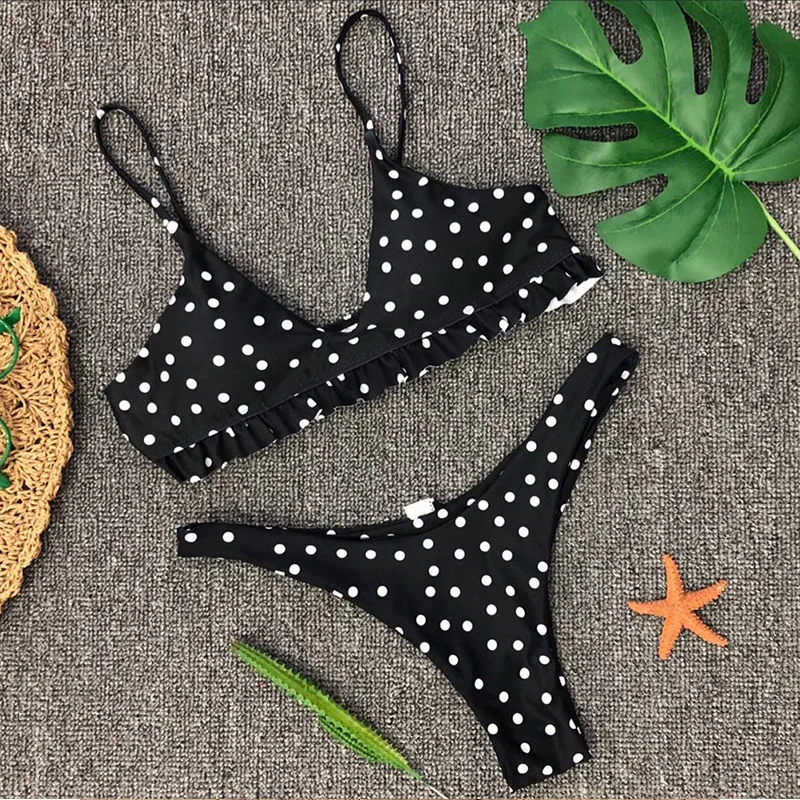 

NATURE ARMOR 2020 new women's swimwear sexy ruffled polka dot bikini swimsuit female large size swimsuit two-piece suit