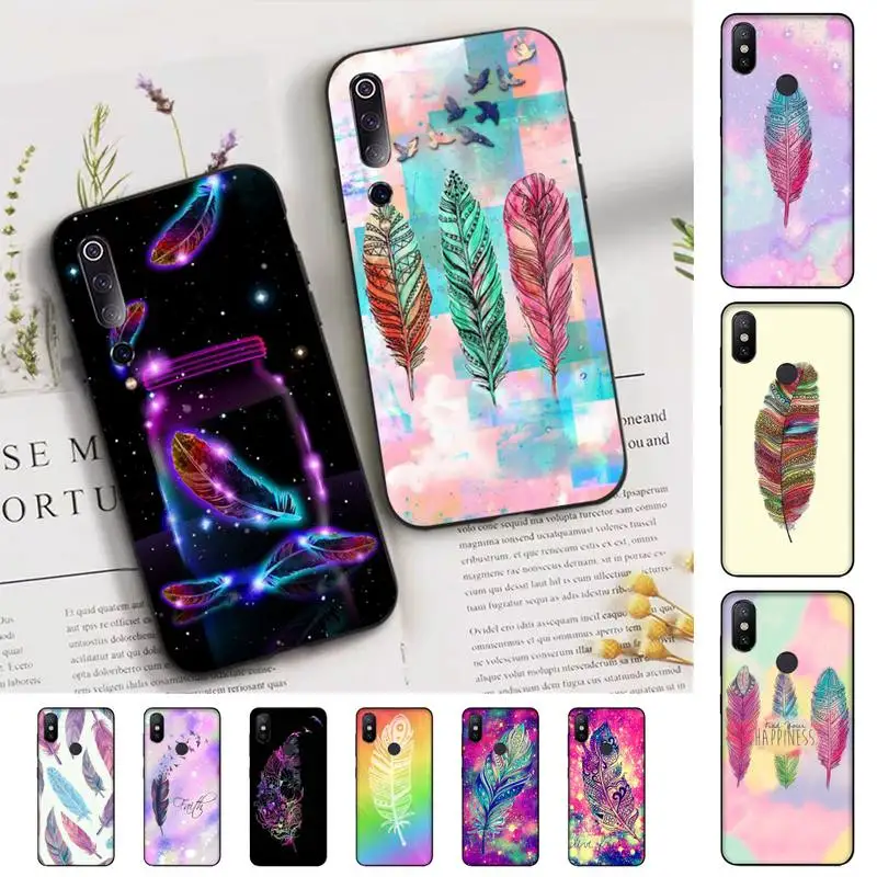 

FHNBLJ Fashion Feather Phone Case for Xiaomi mi 9 8 10 5 6 lite F1 SE Max 3 2 mix 2s