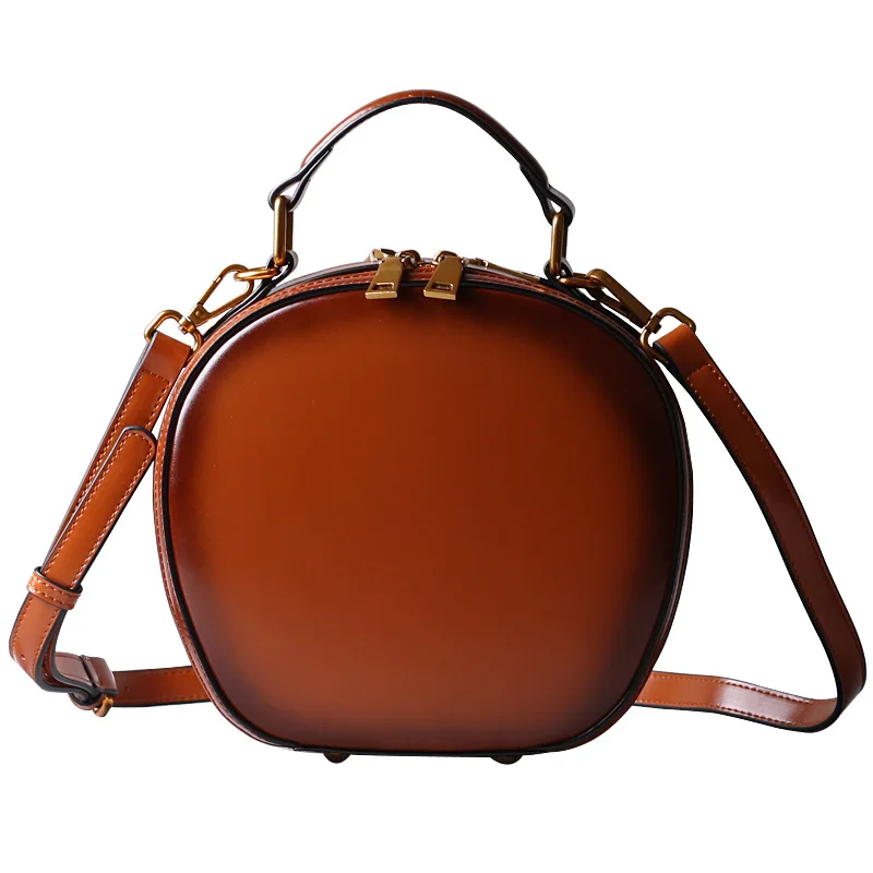 

2021 New Fashion Round Shaped Zipper Ladies Large-capacity Retro One-shoulder Messenger Portable Ladies Bag