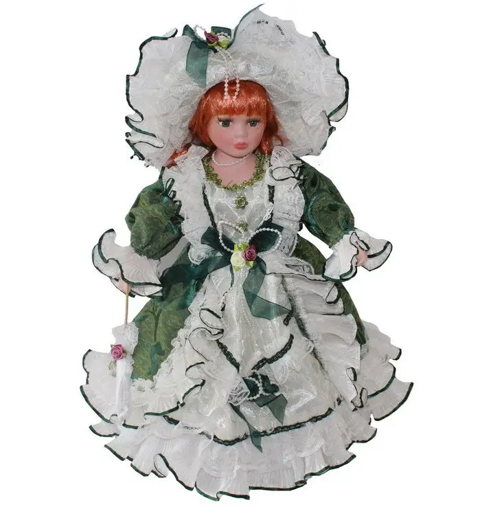 

40cm green dress rural Field Village porcelain Leisur girl doll European ceramic doll style home decoration Christmas gifts