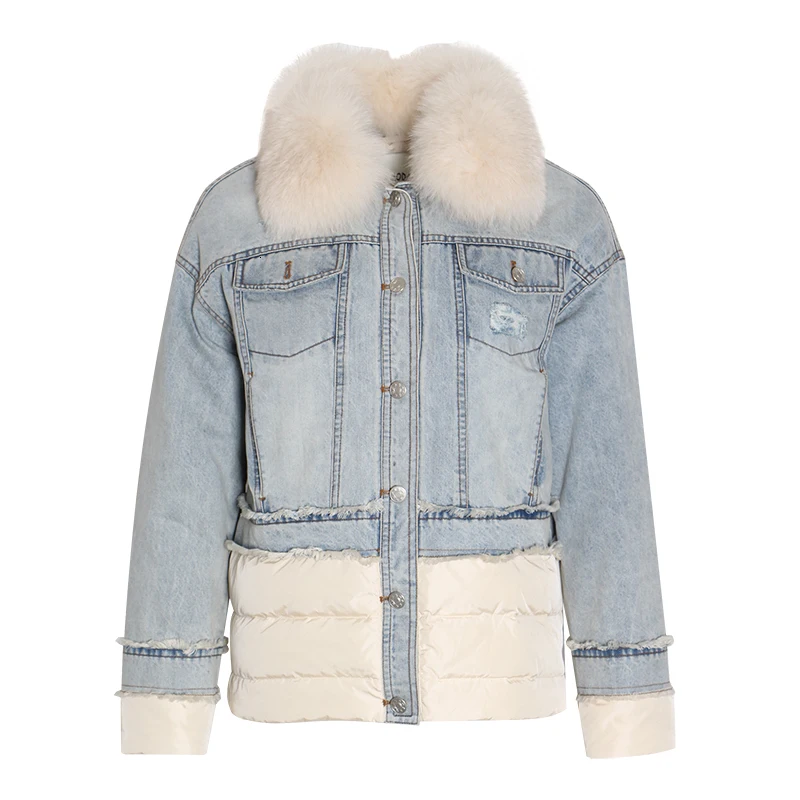 Женская джинсовая парка TWOTWINSTYLE с мехом длинным рукавом хлопковая зимняя