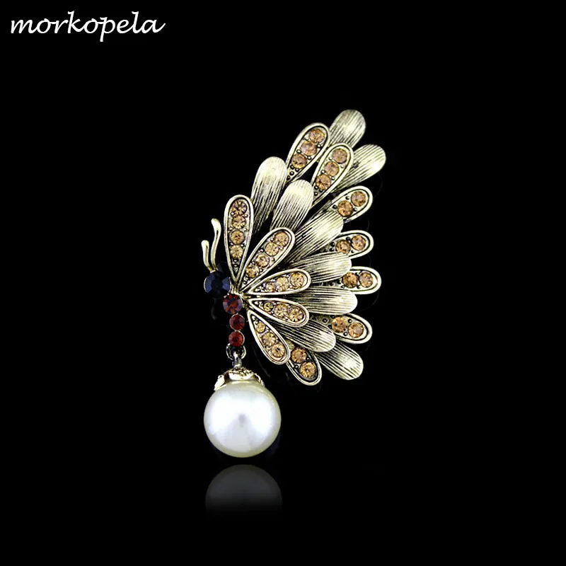 Женская брошь в форме бабочки morkopela металлическая с имитацией жемчуга для