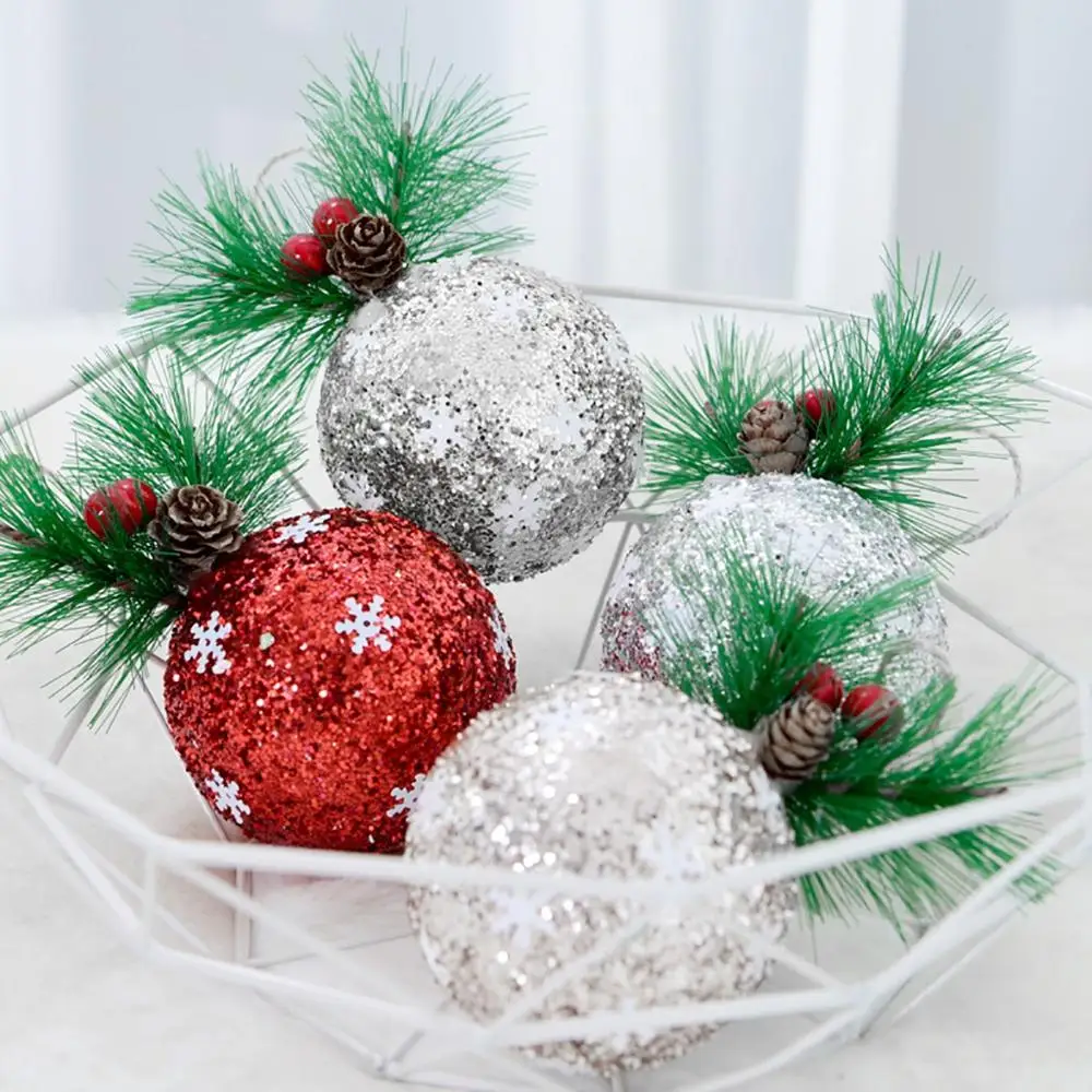 Круглые пластиковые шарики рисунком елки Декор рождественские безделушки