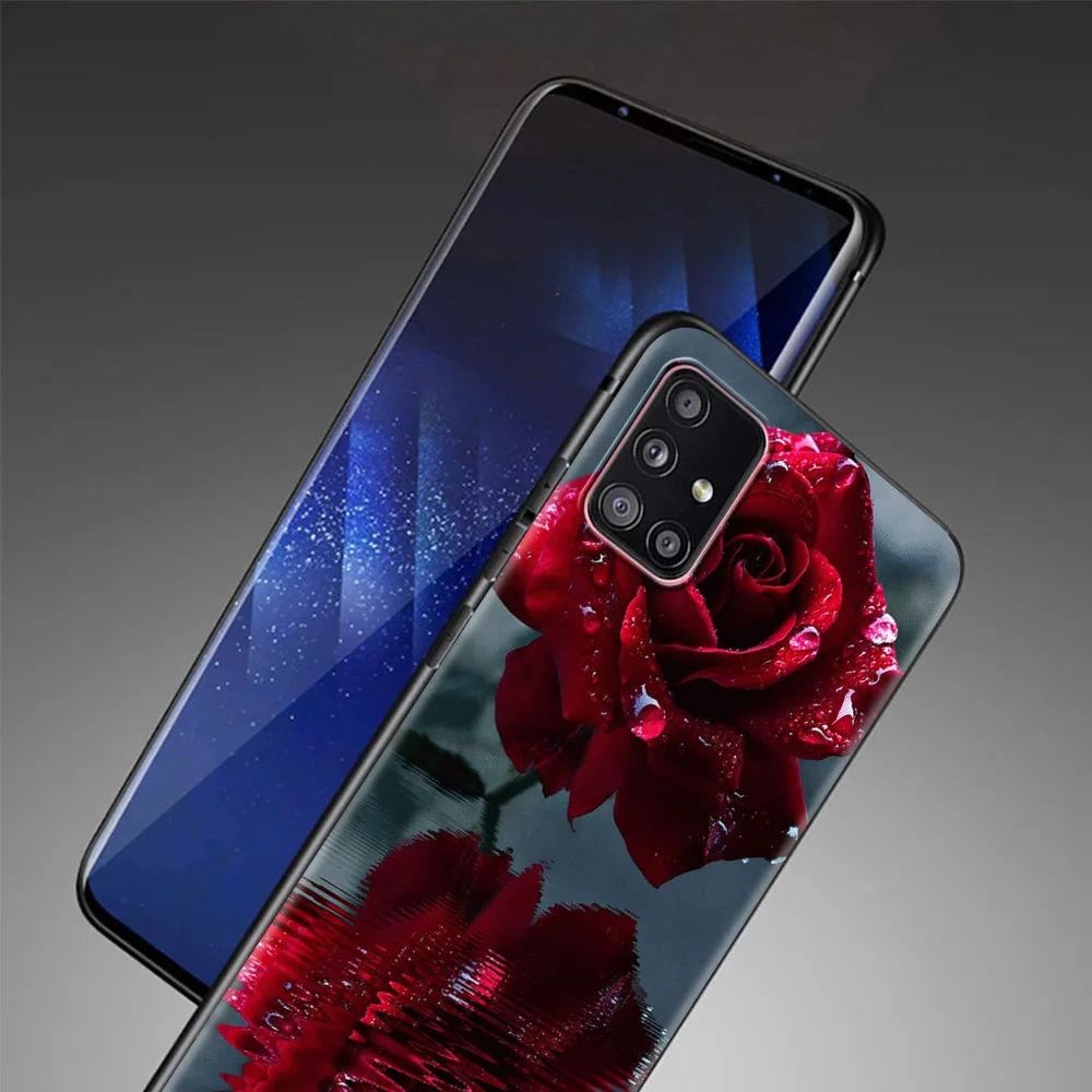 

Phone Case For Samsung Galaxy A72 A32 A42 A91 A71 A51 A41 A31 A21 Soft Cover Black Capa TPU Back Red Roses Flowers