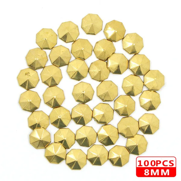 8MM Octagon Gold 100 шт Горячая фиксация шпильки медь звезда квадратный череп стразы железные заклепки для одежды металлические заклепки DIY панк аксессуары для одежды - Цвет: 8MM Octagon Gold