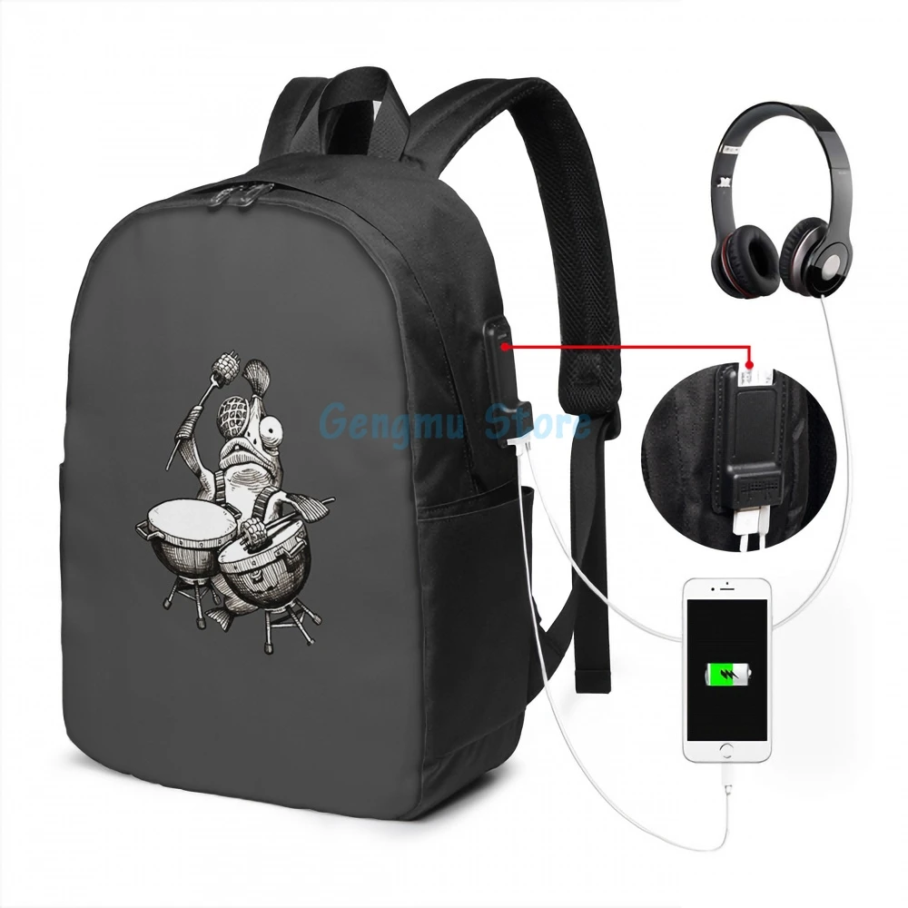 Забавный рюкзак с графическим принтом барабанщика лосося [Splatoon 2] USB-зарядка
