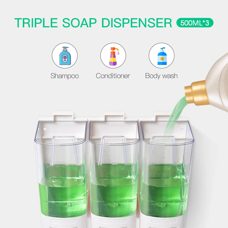 Дозатор жидкого мыла SVAVO 3*500 мл с настенным креплением помпа для рук аксессуары