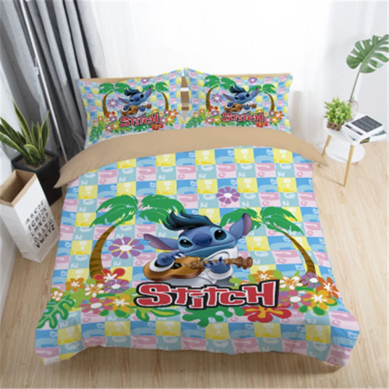 

Disney Lilo & Stitch Cartoon Bedding Set Children's Bedroom Decoration Cartoon Down Duvet Quilt Cover Pillowcase Home Textile