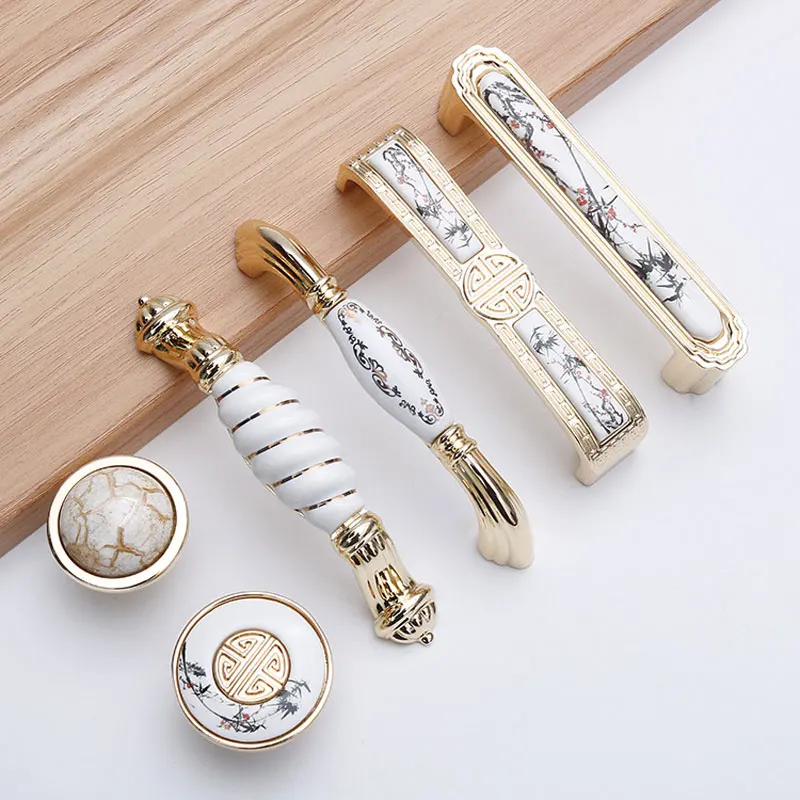 

New Ceramic Cabinet Handle Zinc Alloy Cabinet Handle Drawer Handle Wardrobe Door Knob Furniture Handle Landscape Painting