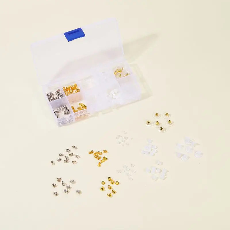 

500Pcs10 Style Silicone Metal Assorted Secure Earring Backs Box Jewelry Findings