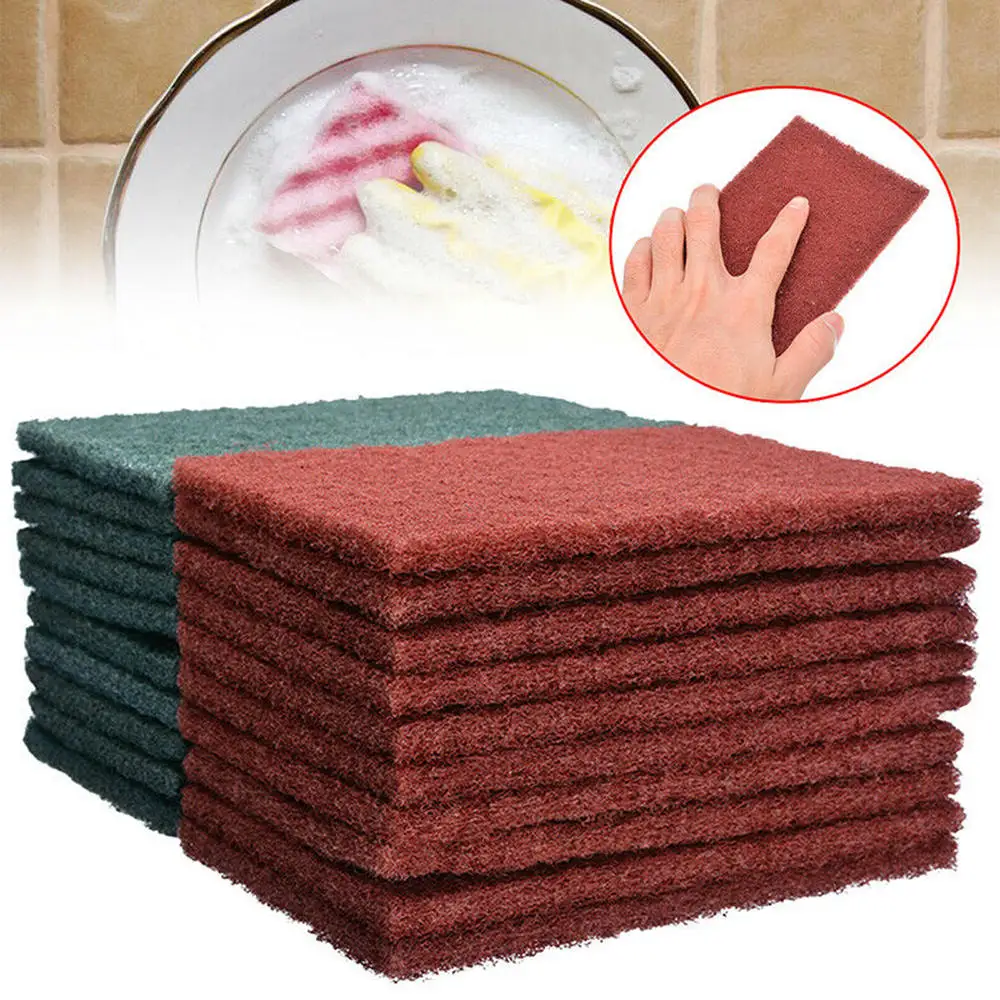 

20pcs 15*10*0.9cm Green/Red Abrasive Finishing Polish Pads Grinding Rust Decontamination Dish Towel Kitchen Cleaning Cloth