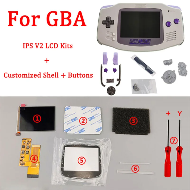 Новый корпус SNES с комплектом ЖК экранов IPS V2 замена для GBA оригинальный