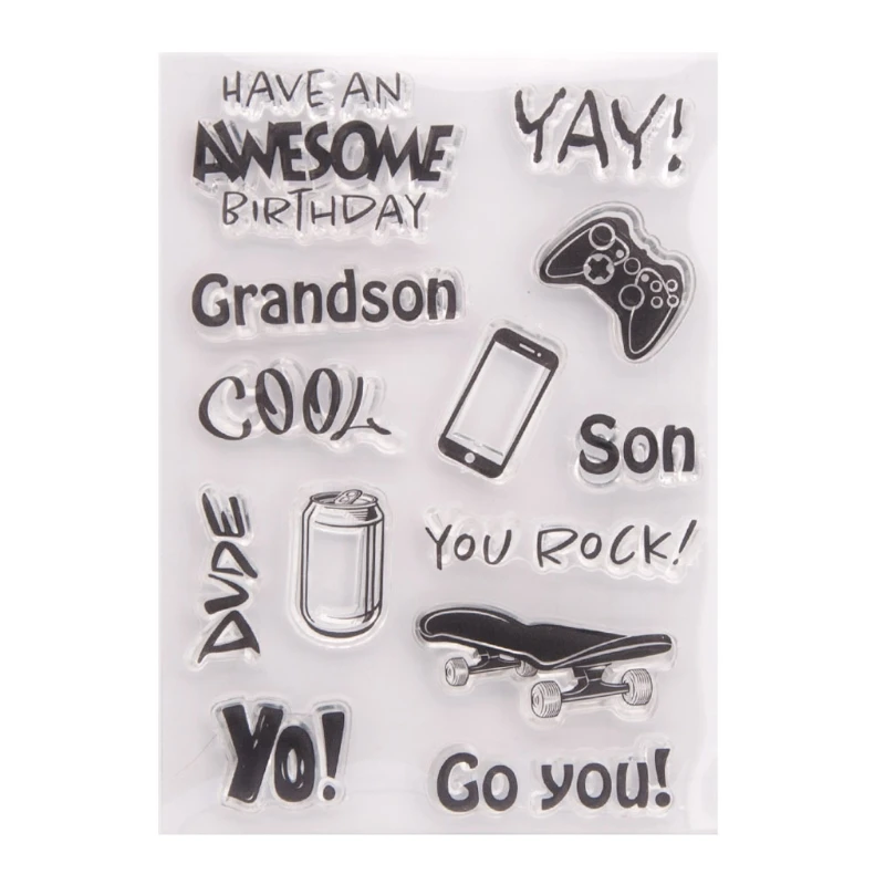 

Transparent Skateboard Embossing Silicone Clear Stamp, DIY Stencil Clear Stamp Set for Scrapbooking Making