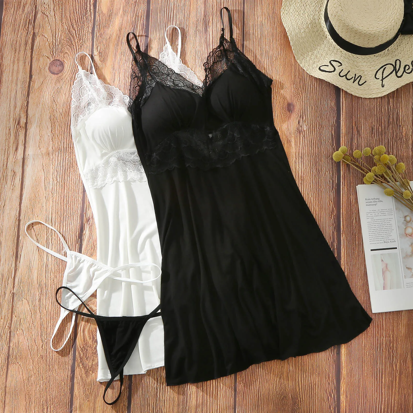 

Sexy Lingerie Dress Women Silk Lace Sleeveless Babydoll V Neck Nightdress Plus Size Nightgown Sleepwear Night Dress Underwear